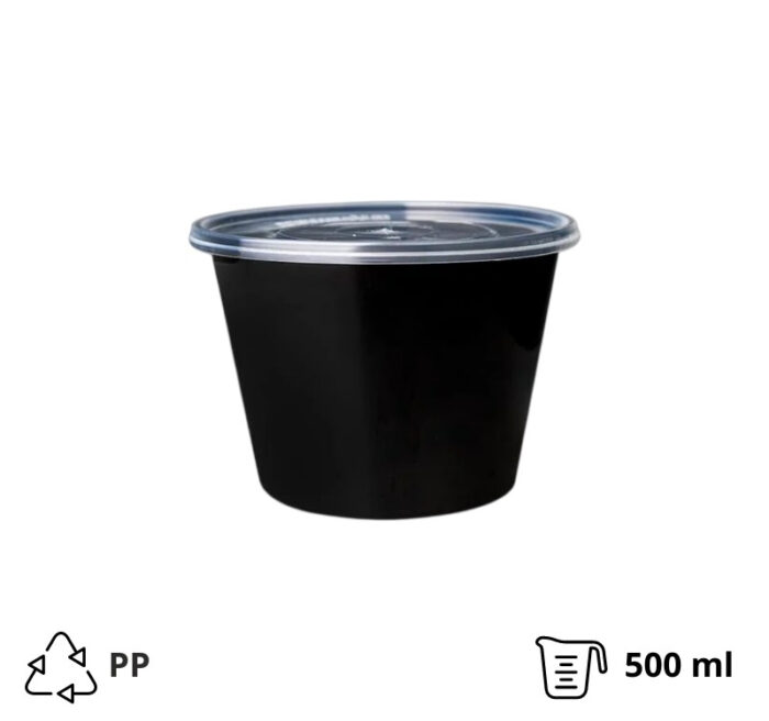 Posuda za supu PP 500 ml crna sa poklopcem