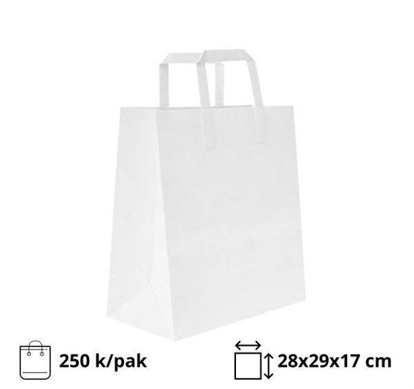 Papirna kesa sa plitkim ručkama 280х290х170 mm bela 250 kom