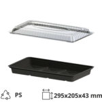 Posuda za suši sa poklopcem PS 295x205x43 mm crna, 200 kom (komplet)