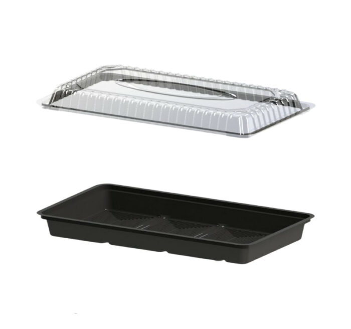 Posuda za suši sa poklopcem PS 295x205x43 mm crna, 200 kom (komplet)