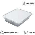 Aluminijumska posuda sa poklopcem 1040 ml 225х175х35 mm, 100 kom (komplet)
