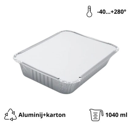 Aluminijumska posuda sa poklopcem 1040 ml 225х175х35 mm, 100 kom (komplet)