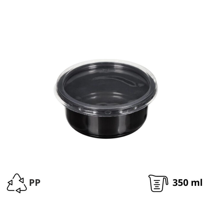 Posuda sa poklopcem za supu PP 350 ml d=115 mm h=58,6 mm crna, 50 kom (komplet)