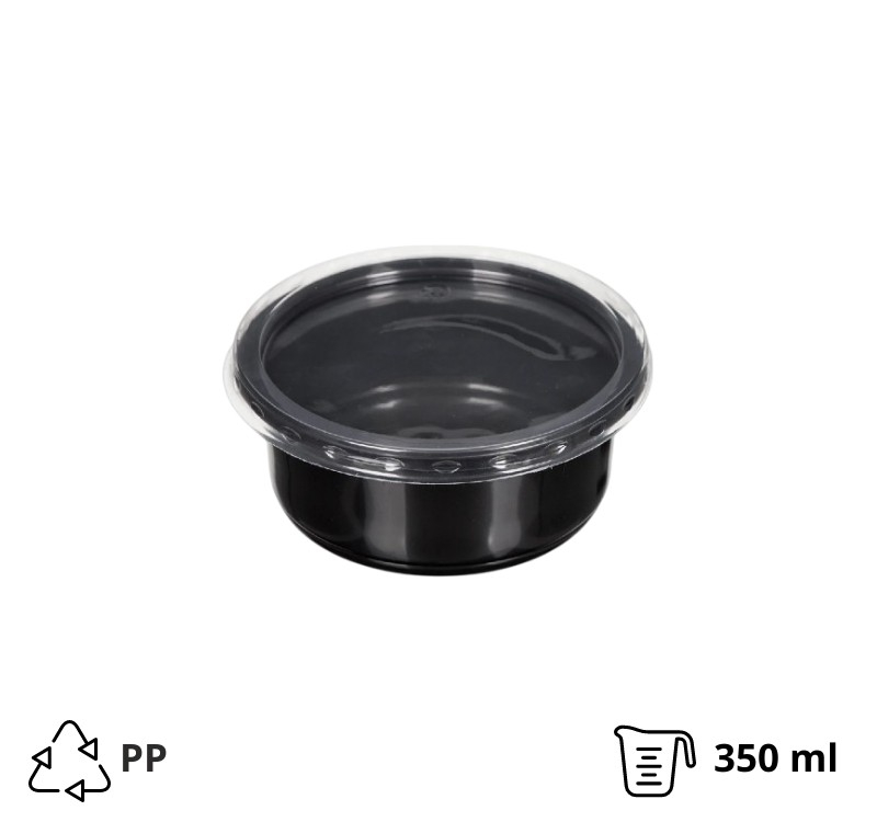 Posuda sa poklopcem za supu PP 350 ml d=115 mm h=58,6 mm crna, 50 kom (komplet)