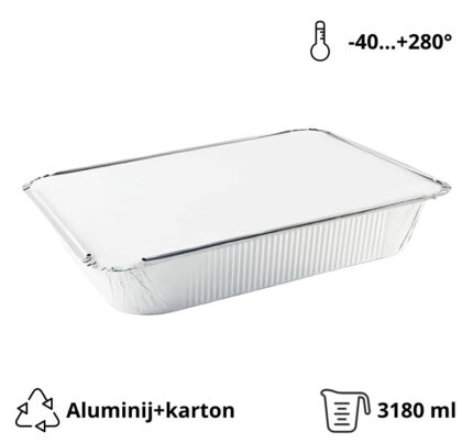 Aluminijumska posuda sa poklopcem 3180 ml 322x255x51 mm 100 kom (komplet)
