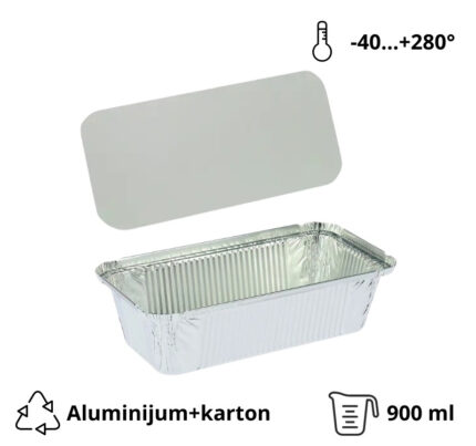 Aluminijumska posuda sa poklopcem 217x112x54mm, 900ml, 100 kom (komplet)