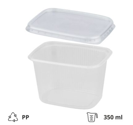 Posuda PP 350 mm 108,3×82,2×68 mm prozirna, sa poklopcem,100 kom, komplet