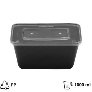 Posuda PP 1000 ml 176x124x80 mm crna sa poklopcem [50 kom/pak]
