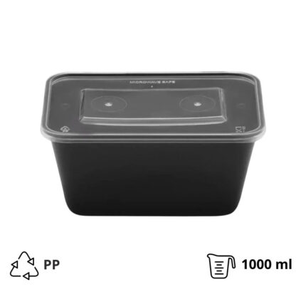 Posuda PP 1000 ml 176x124x80 mm crna sa poklopcem [50 kom/pak]