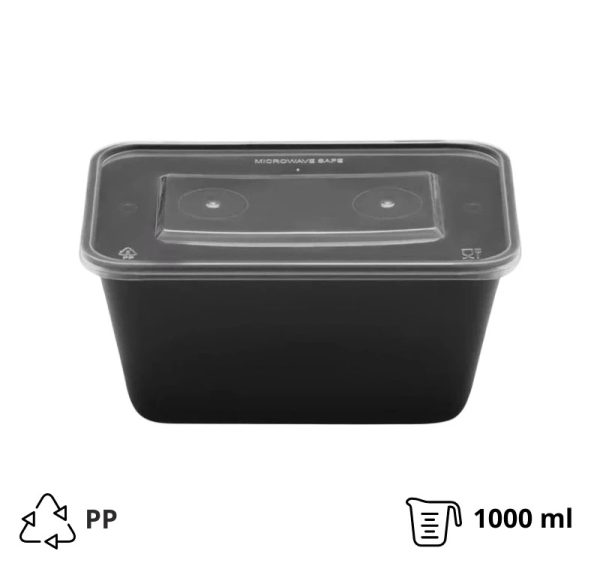 Posuda PP 1000 ml 176x124x80 mm crna sa poklopcem [50 kom/pak]