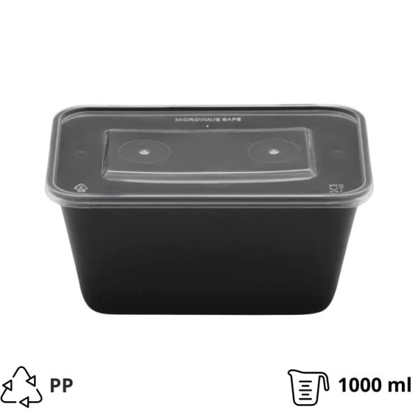Posuda PP 1000 ml 176x124x80 mm crna sa poklopcem [50 kom/pak]