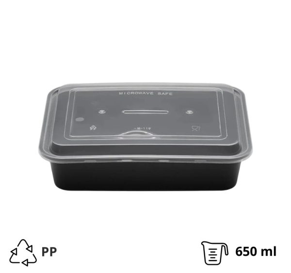 Posuda sa poklopcem PP 650 ml 173х123х49 mm crna 50 kom [50 kom/pak]