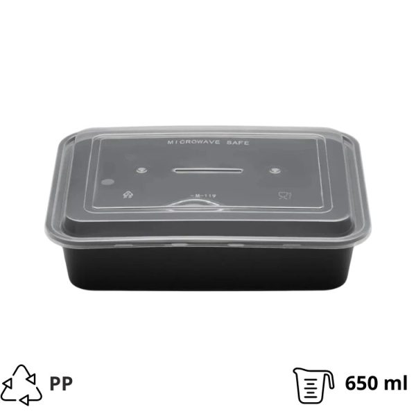 Posuda sa poklopcem PP 650 ml 173х123х49 mm crna 50 kom [50 kom/pak]