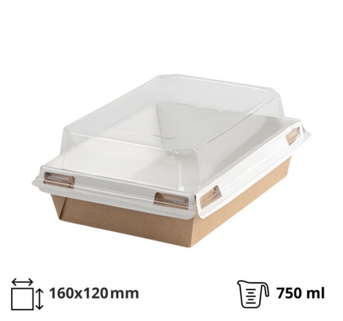Papirnata posuda za poklopcem 750 ml 160×120х45 mm kraft/bela 560 kom (komplet)