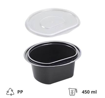 Posuda za supu PP 450 ml d=138 mm h=66 mm crna sa poklopcem, 50 kom (komplet)