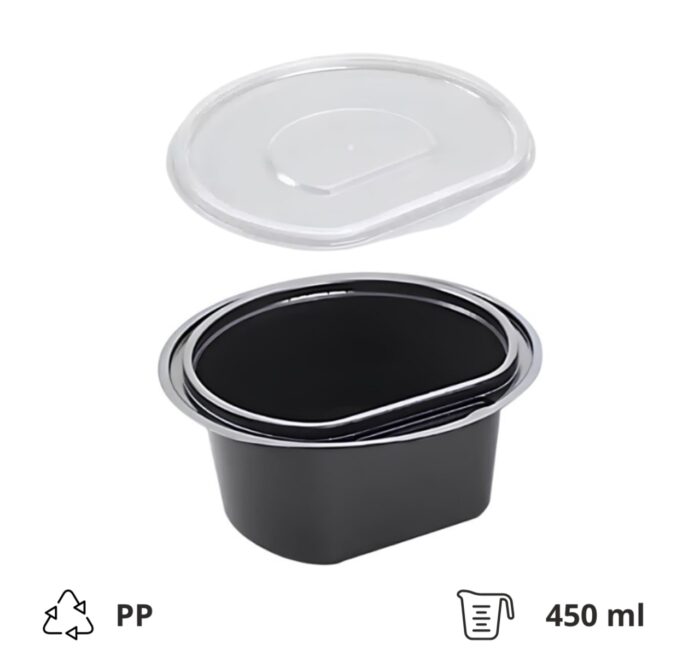 Posuda za supu PP 450 ml d=138 mm h=66 mm crna sa poklopcem, 50 kom (komplet)