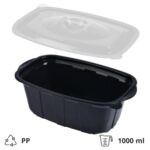Posuda sa poklopcem PP za toplu hranu 220х138х76 mm 1000 ml crna, 50 kom (komplet)