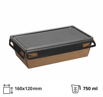 Papirnata posuda za poklopcem 750 ml 160×120х45 mm kraft/crna 560 kom (komplet)