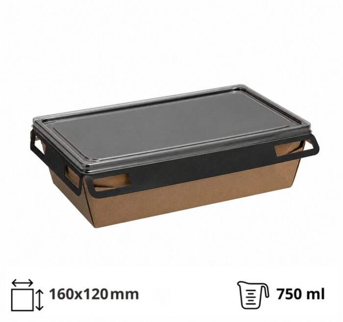 Papirnata posuda za poklopcem 750 ml 160×120х45 mm kraft/crna 560 kom (komplet)