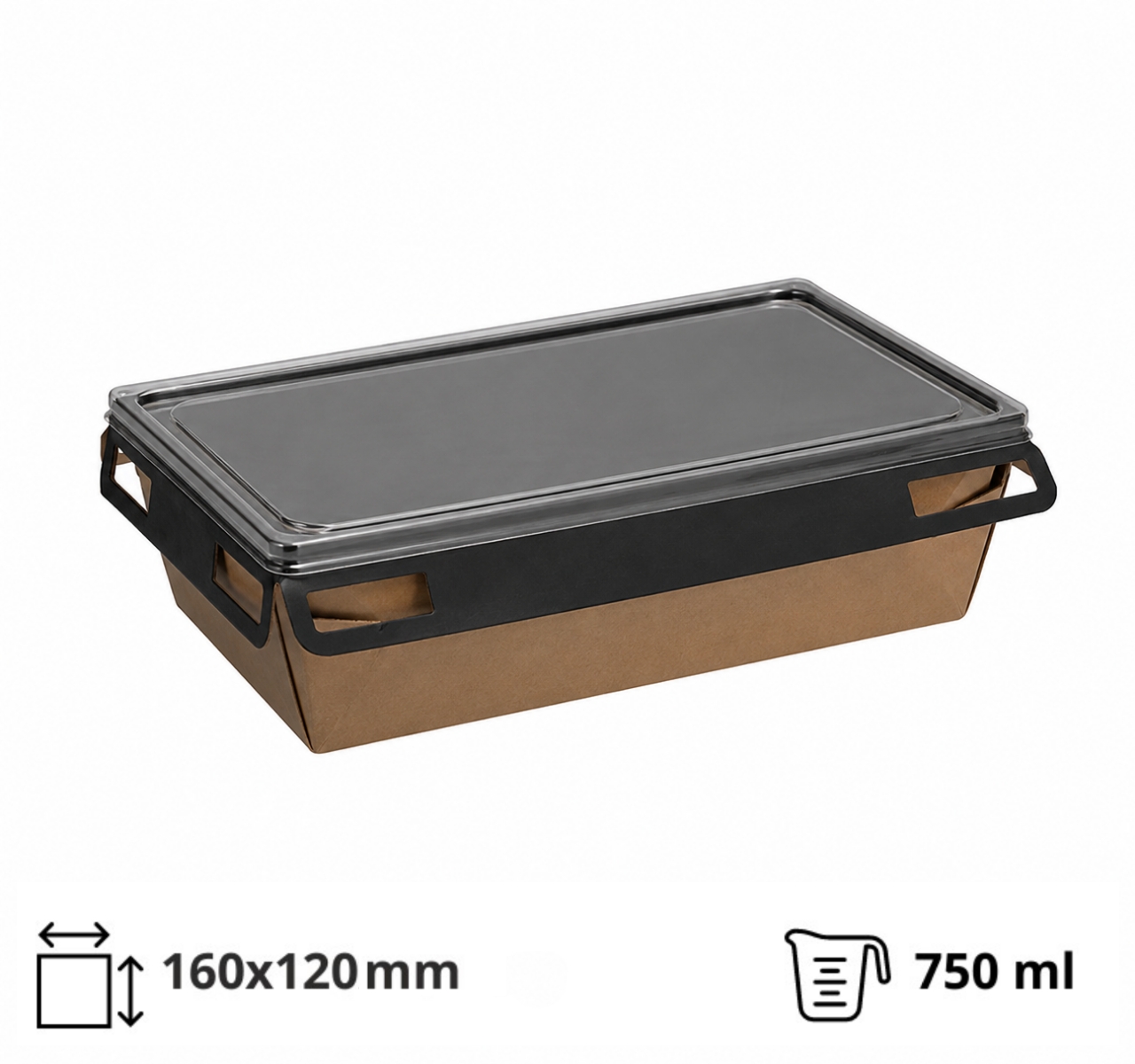 Papirnata posuda za poklopcem 750 ml 160×120х45 mm kraft/crna 560 kom (komplet)