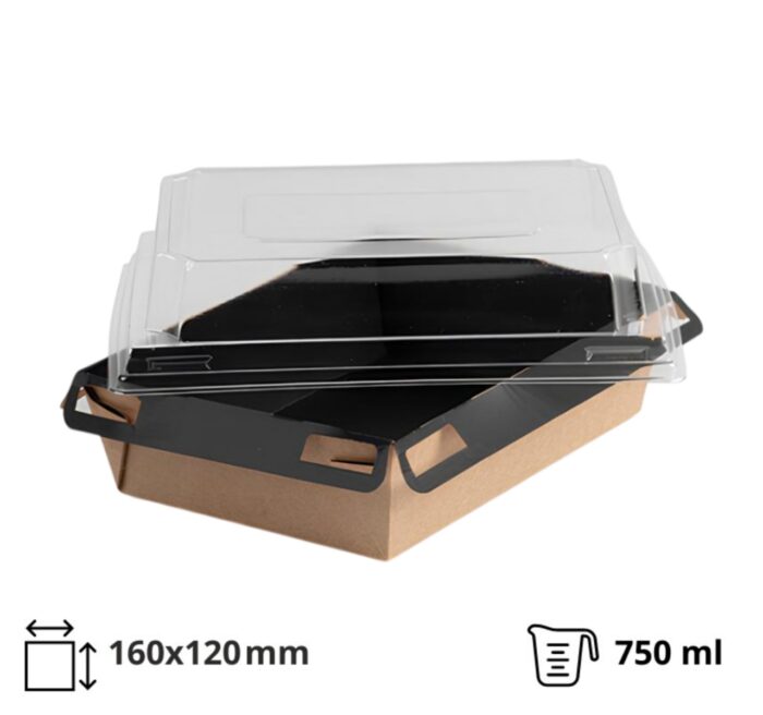 Papirnata posuda za poklopcem 750 ml 160×120х45 mm kraft/crna, 560 kom (komplet)