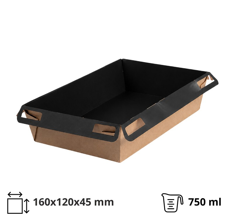 Papirnata posuda 750 ml 160×120х45 mm kraft/crna bez poklopca 560 kom