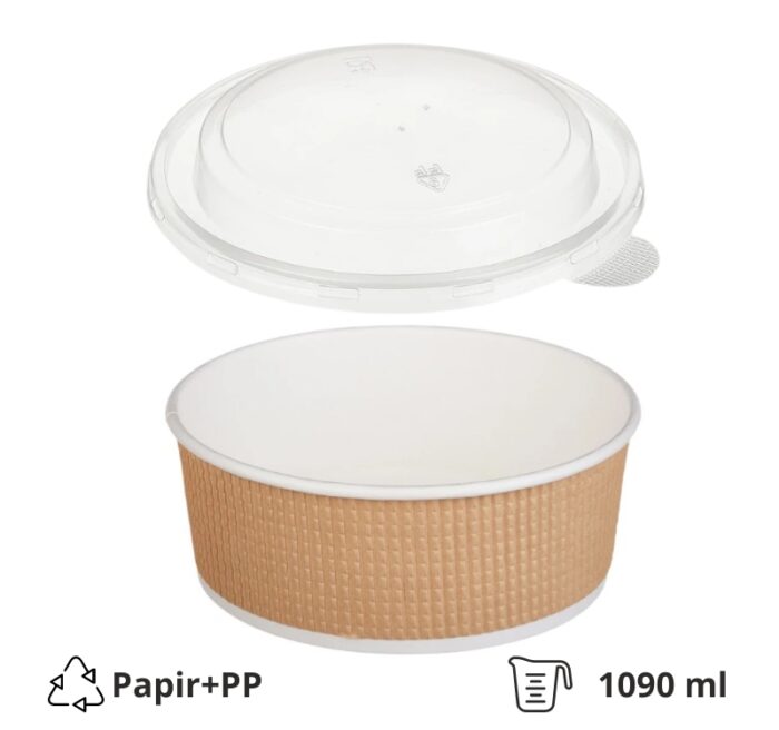 Kartonska posuda sa poklopcem Tambien ECO 1090 ml d=166 mm h=65 mm valoviti kraft, 100 kom (komplet)