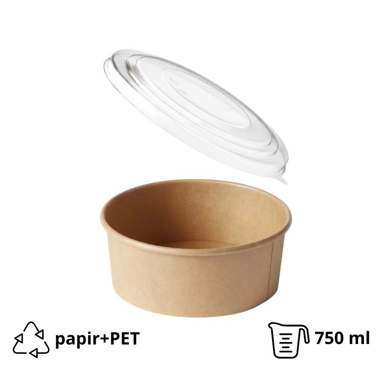 Papirnata posuda s poklopcem 750 ml kraft 50 kom (komplet)
