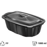 Posuda PP za toplu hranu 225x140x65 mm 1000 ml crna [50 kom/pak]