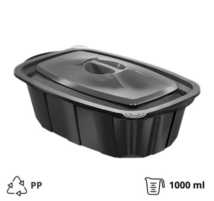 Posuda PP za toplu hranu 225x140x65 mm 1000 ml crna [50 kom/pak]