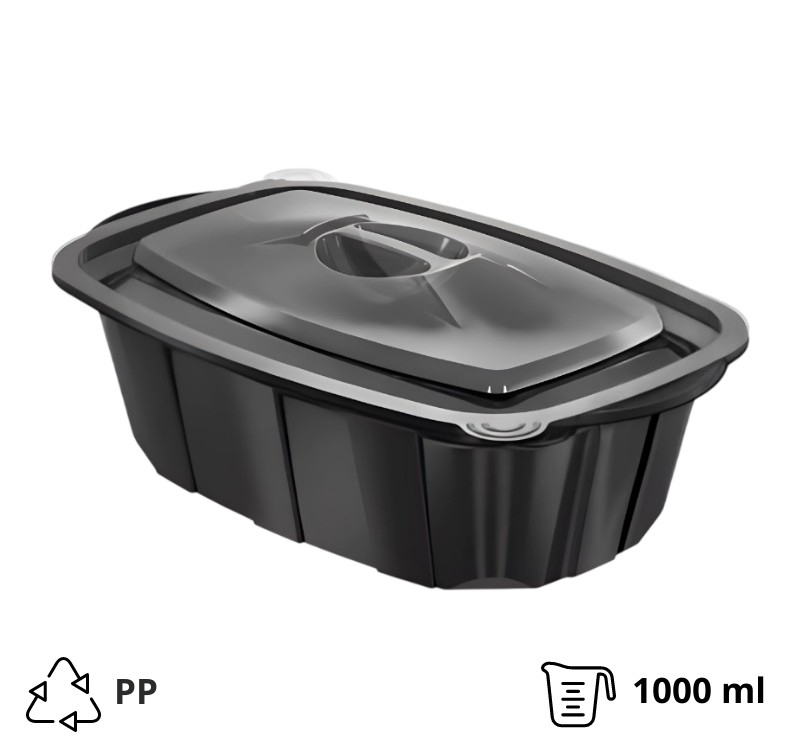 Posuda PP za toplu hranu 225x140x65 mm 1000 ml crna [50 kom/pak]