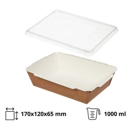 Papirnata posuda za poklopcem TUK TUK 1000 ml 170x120x65 mm kraft/bela 50 kom