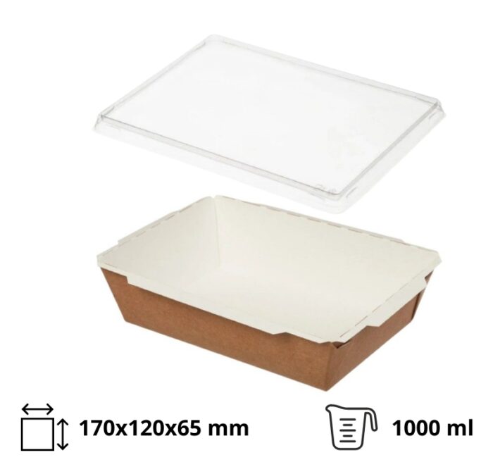Papirnata posuda za poklopcem TUK TUK 1000 ml 170x120x65 mm kraft/bela 50 kom