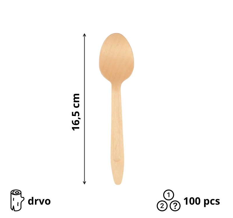 Drvena žlica 165 mm 100 kom