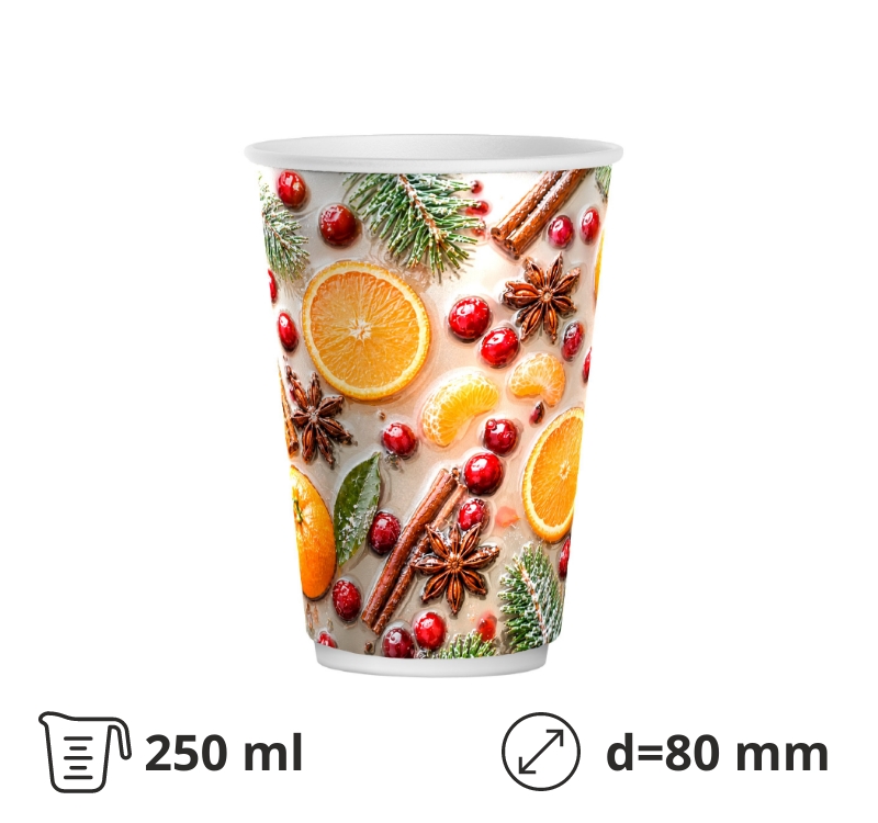 Čaša papirnata termo 250 (280) ml d=80 mm Winter Spice SUP, 50 kom