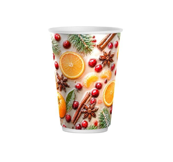 Čaša papirnata termo 250 (280) ml d=80 mm Winter Spice SUP, 50 kom