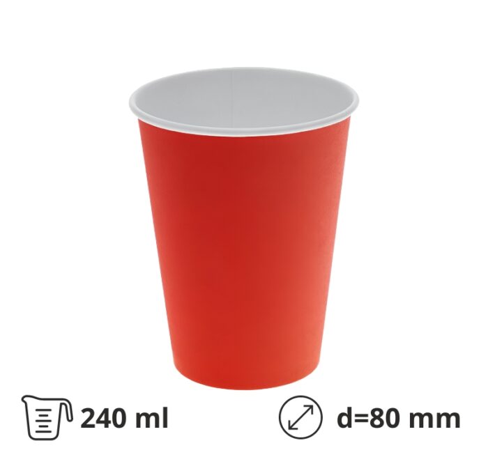 Čaša papirnata 240 (280) d=90 mm 1-slojna crvena SUP, 50 kom